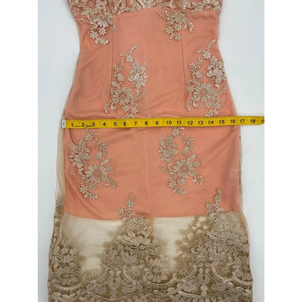 CBR Lace Dress Womens S Pink Lace Overlay Sheer Hem Embroidered Wedding Guest